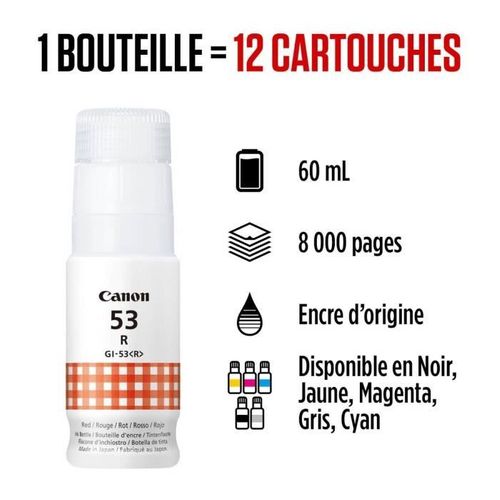 Bouteille D'encre - Gi-53r - Rouge - Compatibilité Pixma G650 Et G550 - (4717c001)