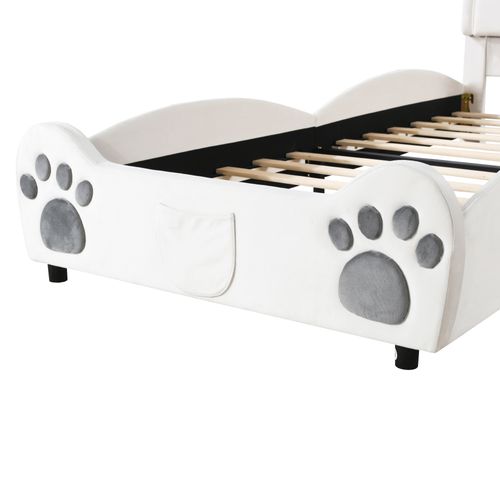 Lit Simple Enfant Lit Rembourré, 90 X 200 Cm, Avec Sommier à Lattes, Velours, Blanc, Sans Matelas