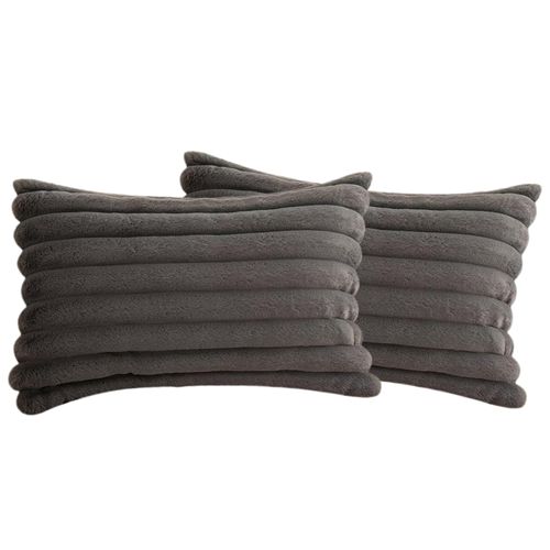 Housses De Coussin 30x50cm, Lot De 2, Fermeture Éclair Dissimulée, Velours Simple Face, Gris