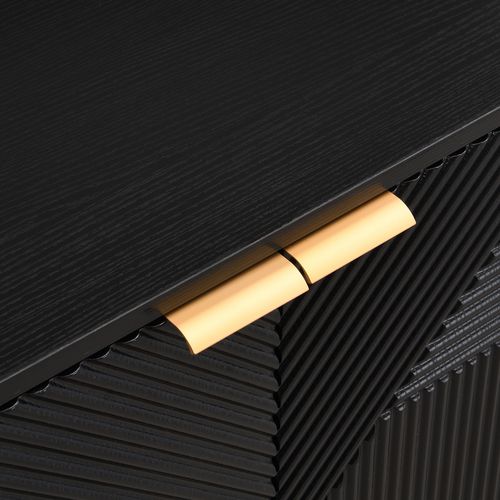 Buffet Moderne, Armoire De Salon Avec 4 Portes Sculptées Et Étagères Réglables, Noir