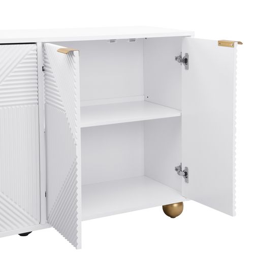 Buffet Moderne, Armoire De Salon Avec 4 Portes Sculptées Et Étagères Réglables, Blanc