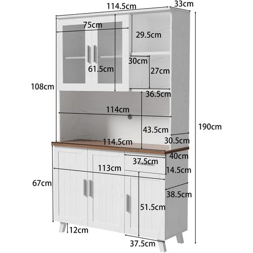 Buffet - Armoire De Cuisine Avec 5 Portes Et Tiroir - Armoire Haute Moderne - Blanc