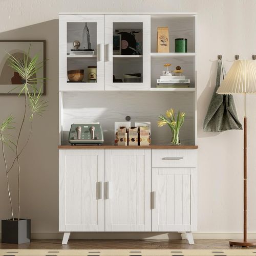 Buffet - Armoire De Cuisine Avec 5 Portes Et Tiroir - Armoire Haute Moderne - Blanc