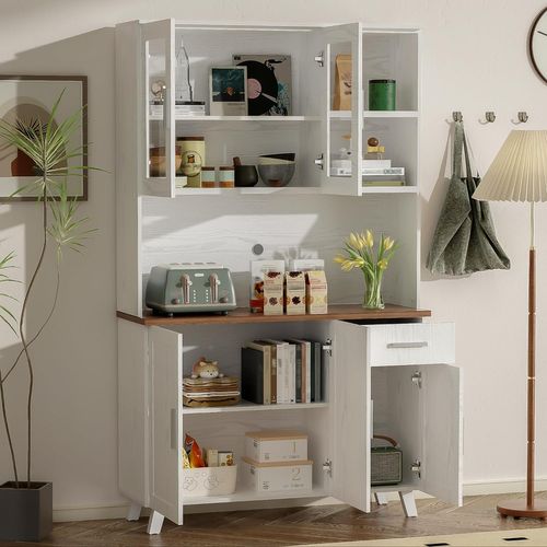 Buffet - Armoire De Cuisine Avec 5 Portes Et Tiroir - Armoire Haute Moderne - Blanc