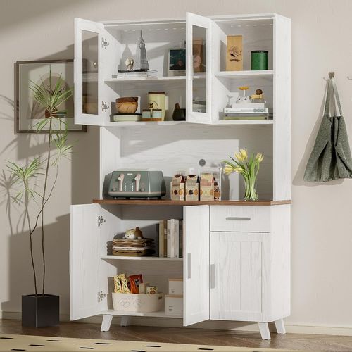 Buffet - Armoire De Cuisine Avec 5 Portes Et Tiroir - Armoire Haute Moderne - Blanc