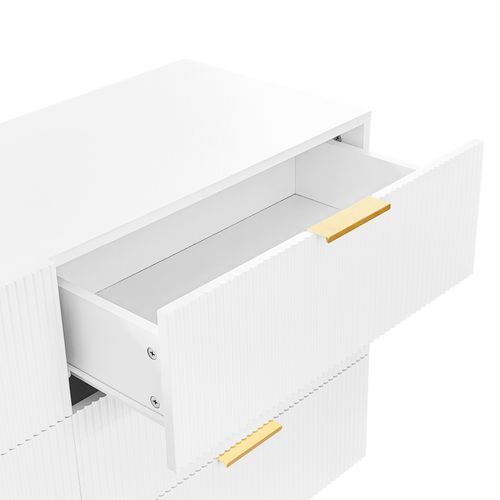 Commode 6 Tiroirs Avec Pieds Et Poignées Dorés - Blanc