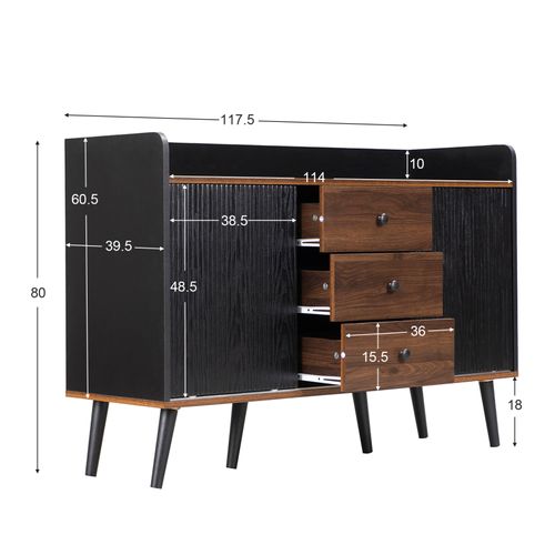 Buffet Moderne Avec 2 Portes Coulissantes Et 3 Tiroirs - Noir Et Bois