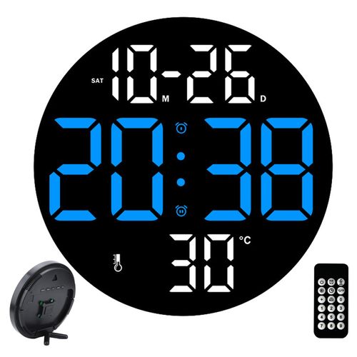 Horloge Murale LED Numérique Multifonction Bleu Grand Affichage Télécommande USB