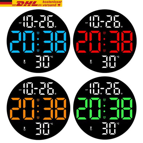 Horloge Murale LED Numérique Multifonction Bleu Grand Affichage Télécommande USB