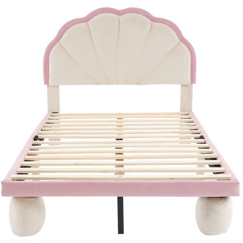 Lit D'enfant Rembourré Avec Bandes LED Multicolores Alternées, Beige + Rose, 90x200 Cm