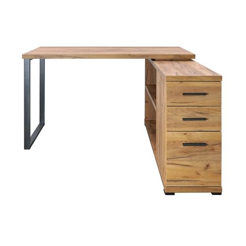 Bureau D'angle 2 Tiroirs 1 Porte 1 Étagère Elton Pied Métal