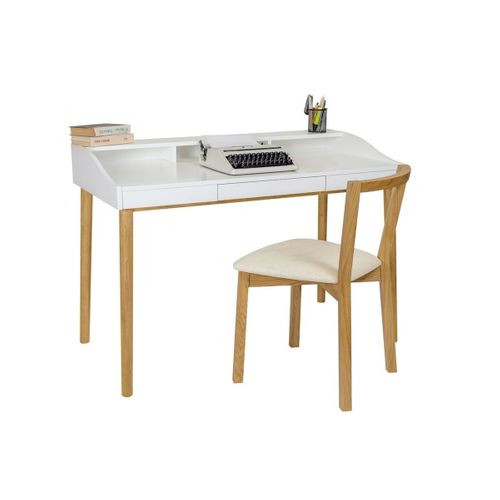 Bureau Design 3 Tiroirs "lindenhof" 120cm Blanc et Chêne
