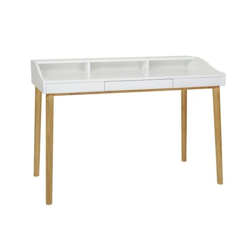 Bureau Design 3 Tiroirs "lindenhof" 120cm Blanc et Chêne