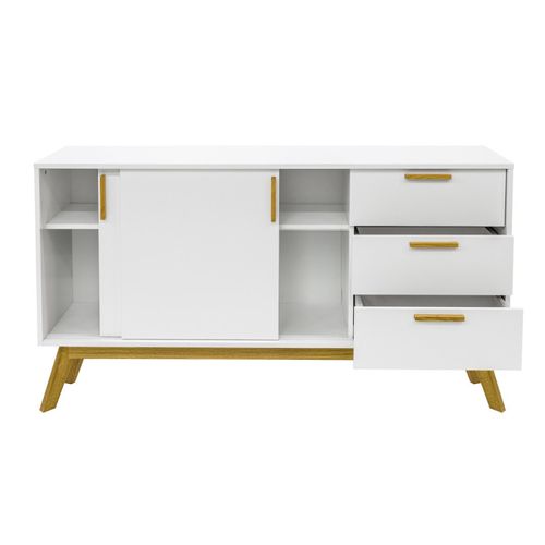 Buffet 3 Tiroirs et 2 Portes "kensal" 149cm Chêne et Blanc