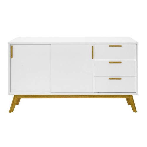 Buffet 3 Tiroirs et 2 Portes "kensal" 149cm Chêne et Blanc