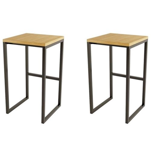 Lot De 2 Tabourets Design "frame" 65cm Chêne et Noir