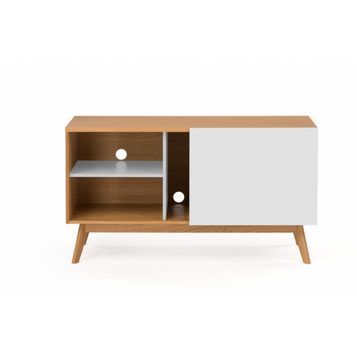 Buffet Bas Scandinave En Bois 4 Tiroirs Colorées 1 Porte Coulissante - Avalon