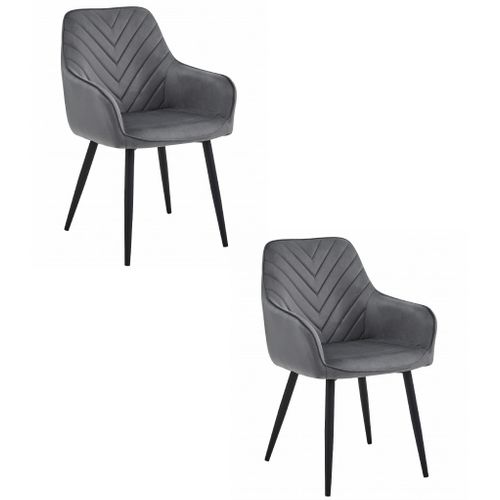 Chaises De Salle à Manger Waav – Velours Gris Foncé Avec Pieds Noirs X 2