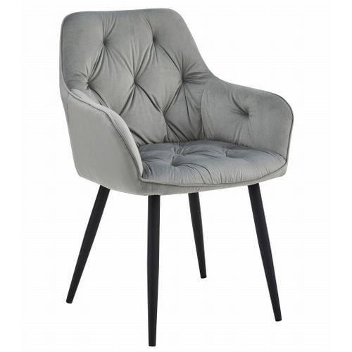 Chaise De Salle à Manger Lukk – Velours Gris Argenté Avec Pieds Noirs X 1