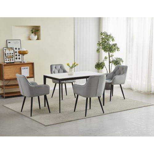 Chaise De Salle à Manger Lukk – Velours Gris Argenté Avec Pieds Noirs X 1