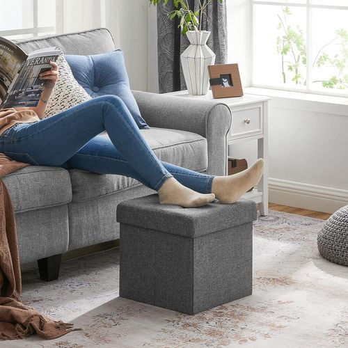 Pouf De Rangement Gris Foncé Avec Assise Pliante Pour Salons