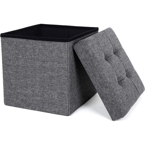 Pouf De Rangement Gris Foncé Avec Assise Pliante Pour Salons