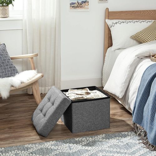 Pouf De Rangement Gris Foncé Avec Assise Pliante Pour Salons