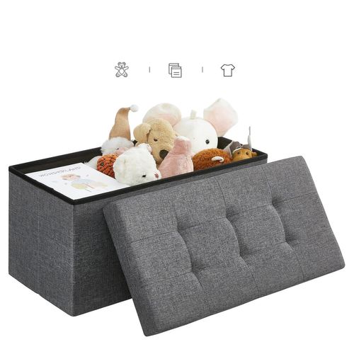 Pouf De Rangement Gris Foncé Avec Siège Pliant