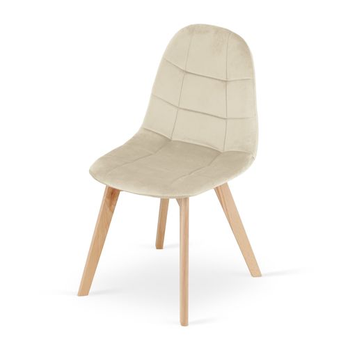 Chaise De Salle à Manger Nuuc En Velours Beige Avec Pieds En Bois De Hêtre X1