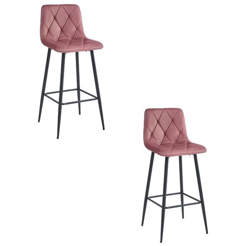 Ensemble De 2 Tabourets De Bar Koda En Velours Rose Foncé Avec Pieds En Acier Noir