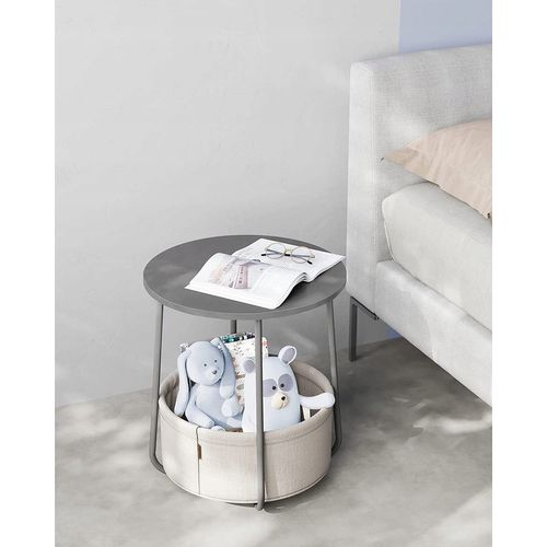 Table Basse Ronde Avec Panier Gris - Compacte Et Moderne