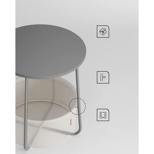 Table Basse Ronde Avec Panier Gris - Compacte Et Moderne