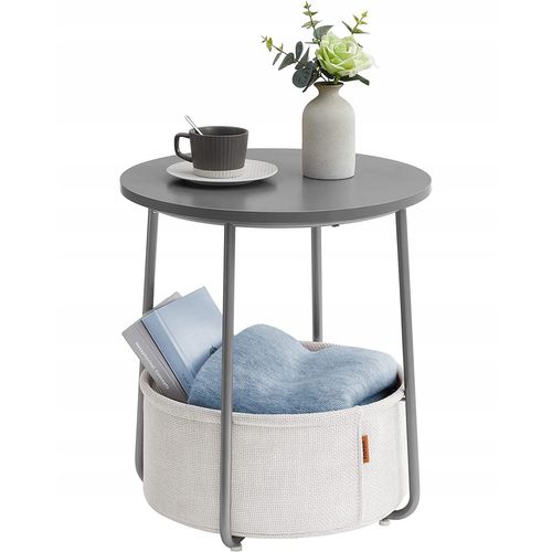 Table Basse Ronde Avec Panier Gris - Compacte Et Moderne