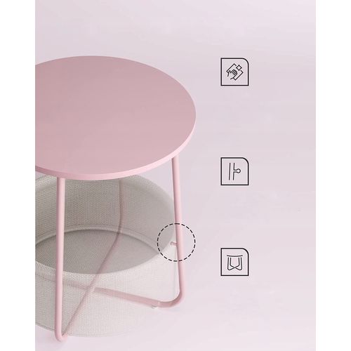 Table Basse Ronde Avec Panier - Rose - Table De Chevet
