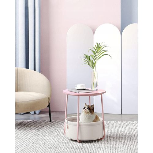 Table Basse Ronde Avec Panier - Rose - Table De Chevet