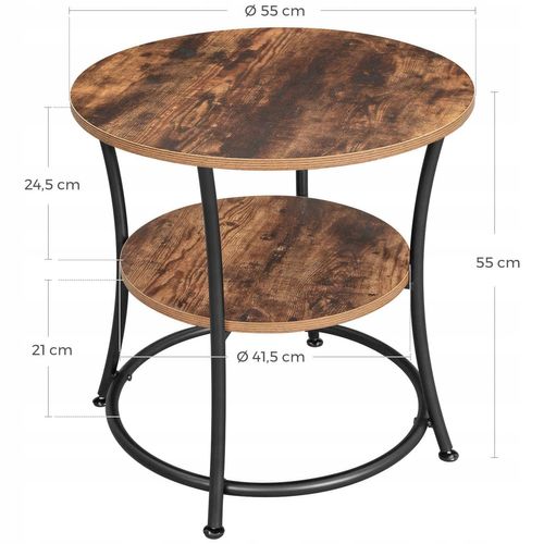 Table Basse Ronde, Style Loft Rustique Marron Avec Étagère