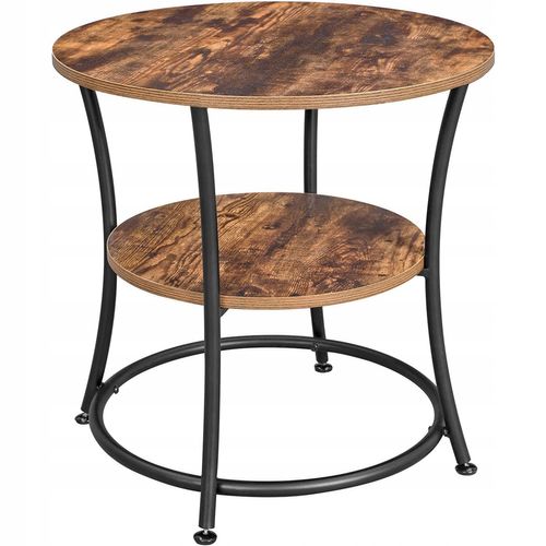 Table Basse Ronde, Style Loft Rustique Marron Avec Étagère