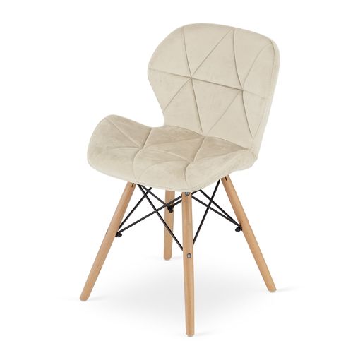 Wako Chaises En Velours Beige Avec Pieds En Bois De Hêtre X2