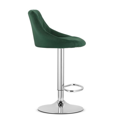 Tabouret Pivotant Daka En Velours Vert, Piètement Chromé Avec Repose-pieds X 2