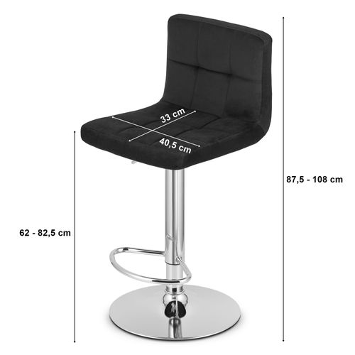 Tabouret Pivotant Haxu En Velours Noir, Base Noire X 2 - Pivotant