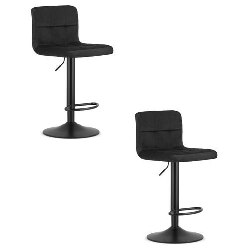 Tabouret Pivotant Haxu En Velours Noir, Base Noire X 2 - Pivotant
