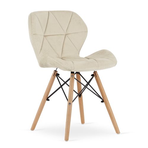 Fauteuil Wako En Velours Beige, Design Moderne, Pieds En Hêtre (x3)