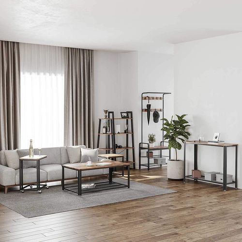 Table Basse à Roulettes, Marron Rustique Et Noir