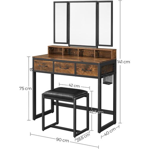 Coiffeuse Rustique Avec Acier Noir Et Verre