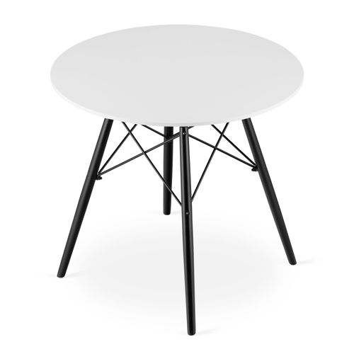 Table Ronde Kova Blanche, Pieds Noirs, 80 Cm