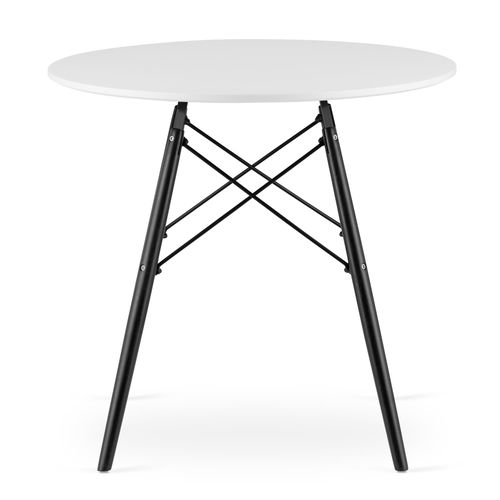 Table Ronde Kova Blanche, Pieds Noirs, 80 Cm