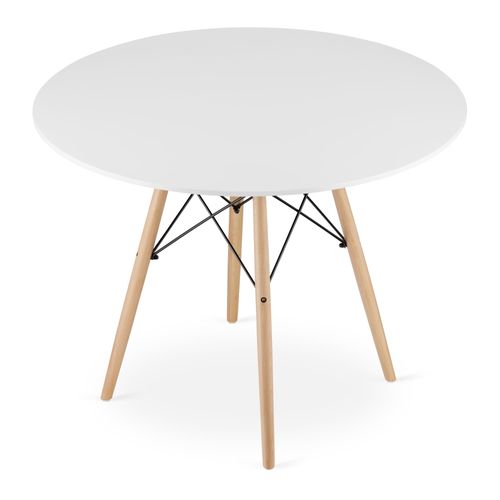Table Ronde Kova En Mdf Blanc Avec Pieds En Hêtre
