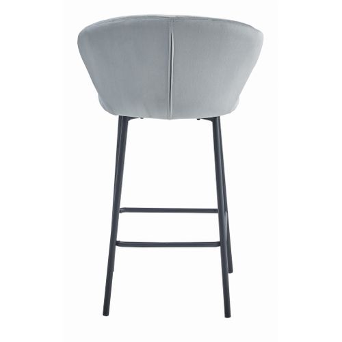 Tabouret De Cuisine Gatta En Velours Gris Argenté Et Pieds Noirs