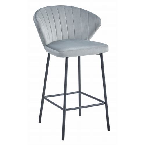 Tabouret De Cuisine Gatta En Velours Gris Argenté Et Pieds Noirs