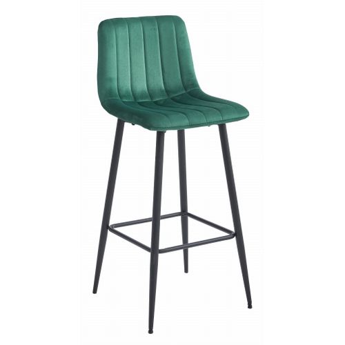 Tabouret Pozza En Velours Vert Foncé, Pieds Noirs, Pour Cuisine (x4)